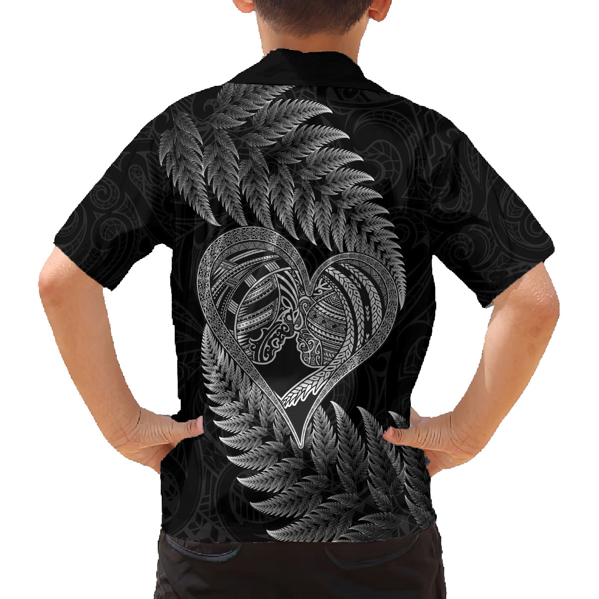 New Zealand Valentine Day Family Matching Summer Maxi Dress and Hawaiian Shirt Aotearoa Warrior and Woman Love Heart Maori Pattern LT03 - Polynesian Pride