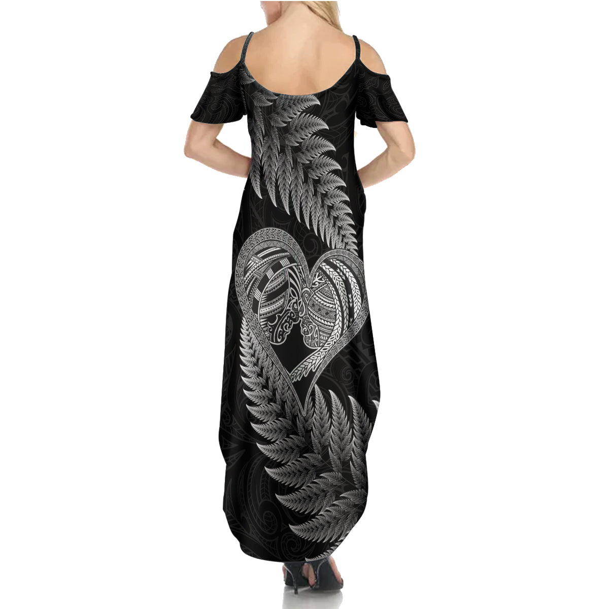 New Zealand Valentine Day Family Matching Summer Maxi Dress and Hawaiian Shirt Aotearoa Warrior and Woman Love Heart Maori Pattern LT03 - Polynesian Pride