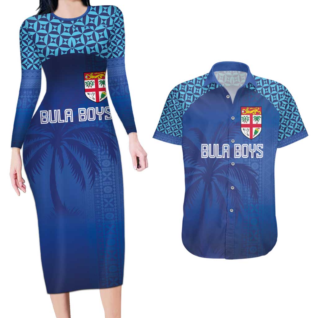 Custom Fiji Football-Towards World Cup 2026 Couples Matching Long Sleeve Bodycon Dress and Hawaiian Shirt