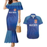 Custom Fiji Football-Towards World Cup 2026 Couples Matching Mermaid Dress and Hawaiian Shirt LT03 Blue - Polynesian Pride