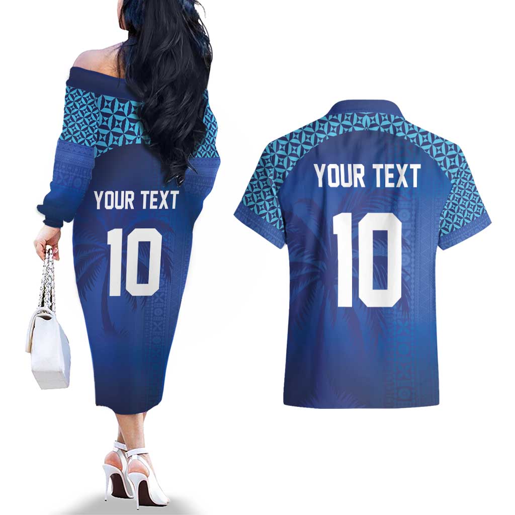 Custom Fiji Football-Towards World Cup 2026 Couples Matching Off The Shoulder Long Sleeve Dress and Hawaiian Shirt LT03 - Polynesian Pride