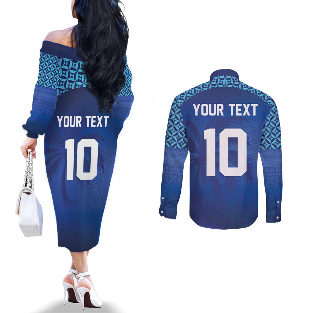 Custom Fiji Football-Towards World Cup 2026 Couples Matching Off The Shoulder Long Sleeve Dress and Long Sleeve Button Shirt LT03 - Polynesian Pride
