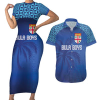 Custom Fiji Football-Towards World Cup 2026 Couples Matching Short Sleeve Bodycon Dress and Hawaiian Shirt LT03 Blue - Polynesian Pride