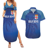 Custom Fiji Football-Towards World Cup 2026 Couples Matching Summer Maxi Dress and Hawaiian Shirt LT03 Blue - Polynesian Pride