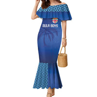 Custom Fiji Football-Towards World Cup 2026 Family Matching Mermaid Dress and Hawaiian Shirt LT03 Mom's Dress Blue - Polynesian Pride