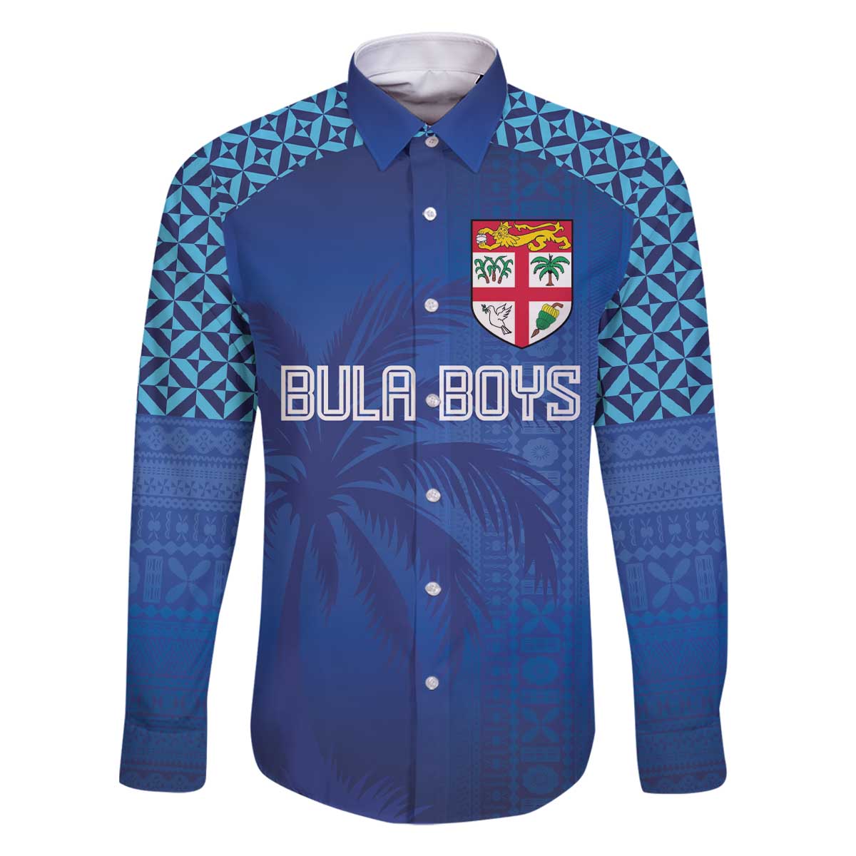 Custom Fiji Football-Towards World Cup 2026 Family Matching Off The Shoulder Long Sleeve Dress and Hawaiian Shirt LT03 Dad's Shirt - Long Sleeve Blue - Polynesian Pride