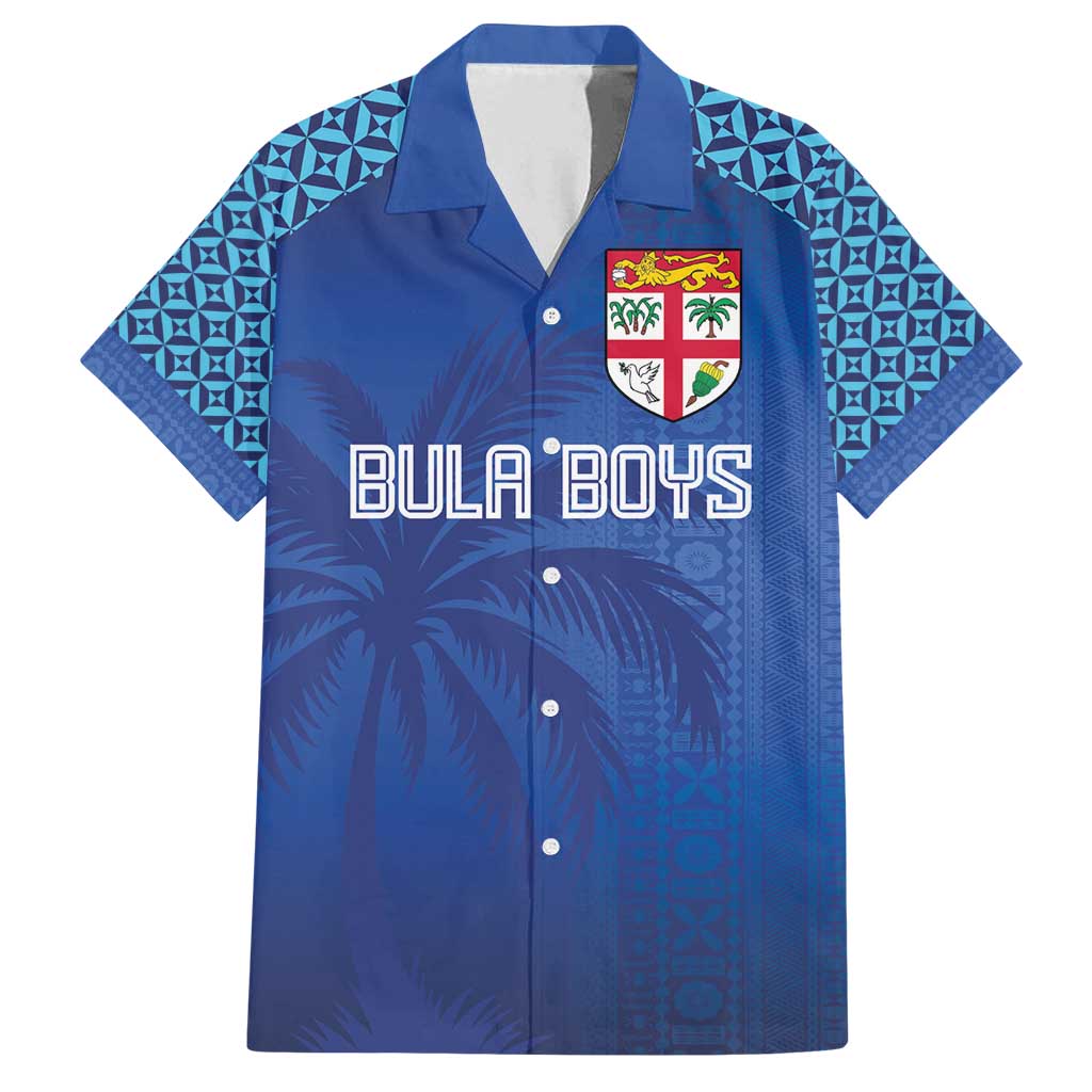 Custom Fiji Football-Towards World Cup 2026 Family Matching Off Shoulder Maxi Dress and Hawaiian Shirt LT03 Dad's Shirt - Short Sleeve Blue - Polynesian Pride