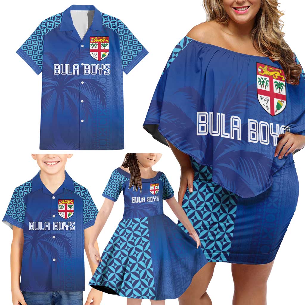 Custom Fiji Football-Towards World Cup 2026 Family Matching Off Shoulder Short Dress and Hawaiian Shirt LT03 - Polynesian Pride