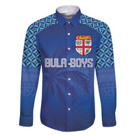 Custom Fiji Football-Towards World Cup 2026 Family Matching Puletasi and Hawaiian Shirt LT03 Dad's Shirt - Long Sleeve Blue - Polynesian Pride