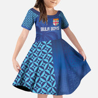 Custom Fiji Football-Towards World Cup 2026 Family Matching Summer Maxi Dress and Hawaiian Shirt LT03 Daughter's Dress Blue - Polynesian Pride
