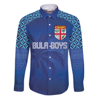 Custom Fiji Football-Towards World Cup 2026 Family Matching Summer Maxi Dress and Hawaiian Shirt LT03 Dad's Shirt - Long Sleeve Blue - Polynesian Pride