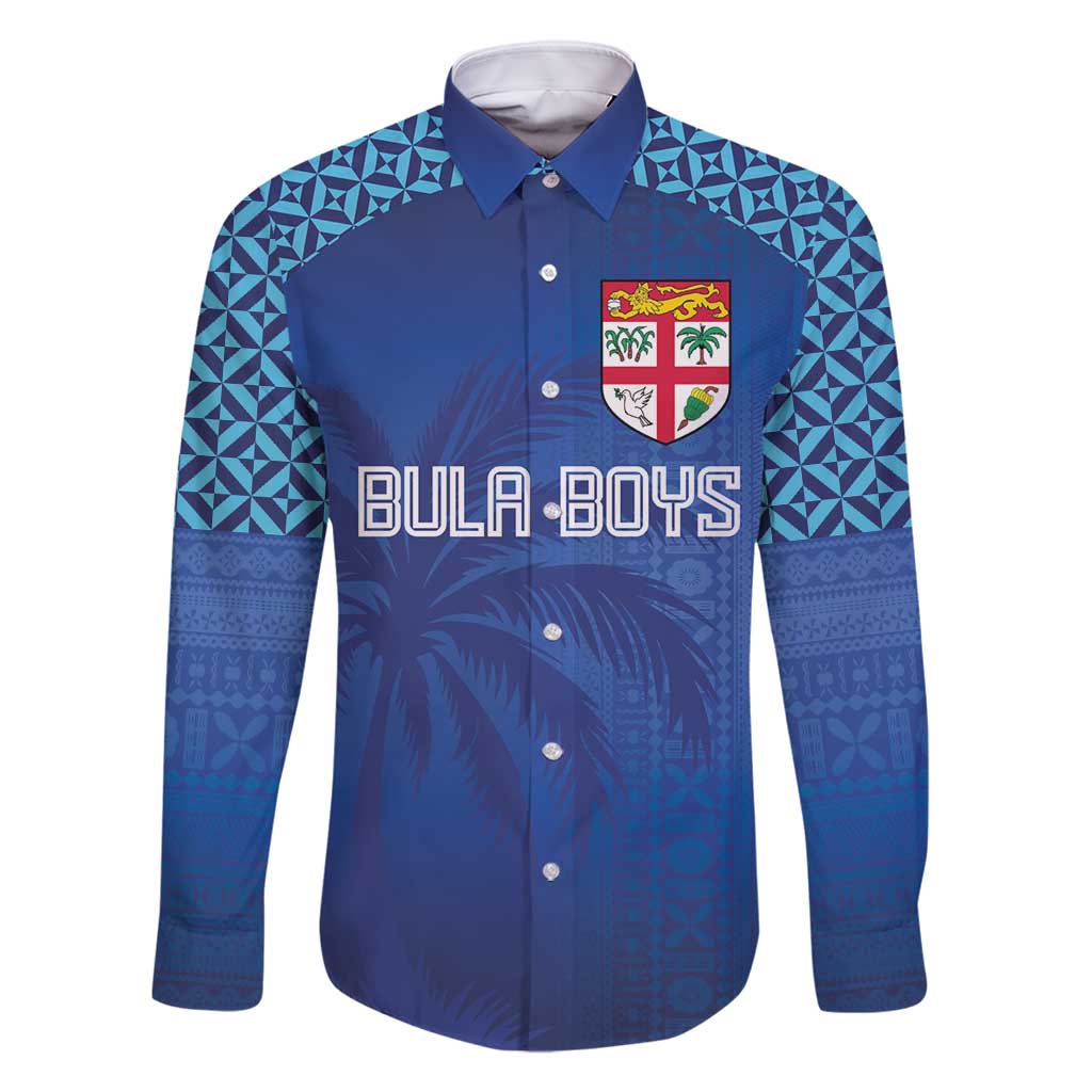 Custom Fiji Football-Towards World Cup 2026 Family Matching Tank Maxi Dress and Hawaiian Shirt LT03 Dad's Shirt - Long Sleeve Blue - Polynesian Pride