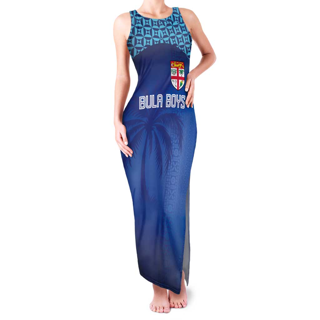 Custom Fiji Football-Towards World Cup 2026 Family Matching Tank Maxi Dress and Hawaiian Shirt LT03 Mom's Dress Blue - Polynesian Pride