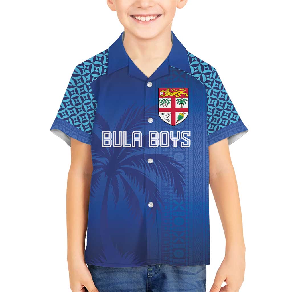 Custom Fiji Football-Towards World Cup 2026 Family Matching Tank Maxi Dress and Hawaiian Shirt LT03 Son's Shirt Blue - Polynesian Pride