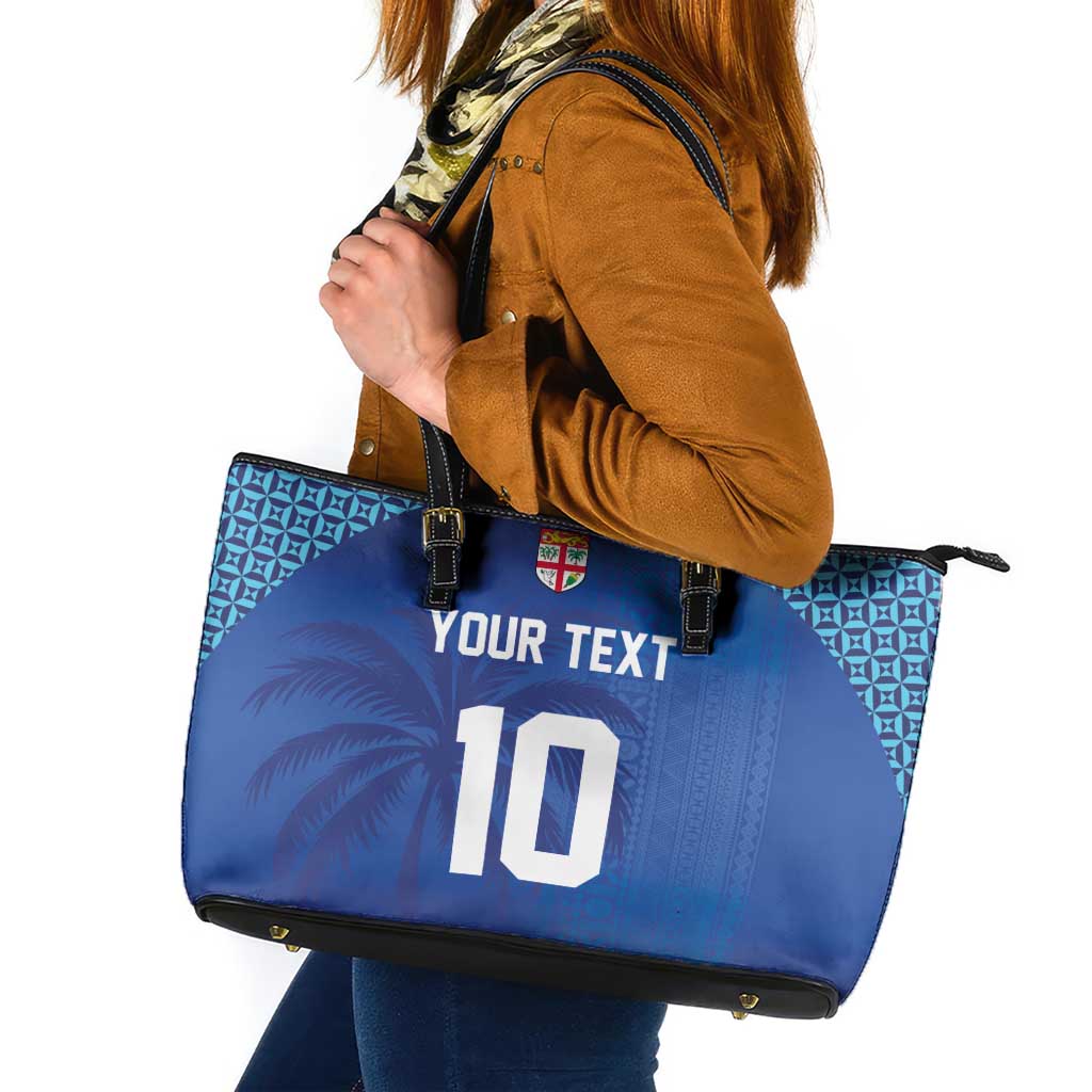 Custom Fiji Football-Towards World Cup 2026 Leather Tote Bag LT03 Blue - Polynesian Pride