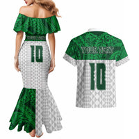Custom Hawaii Volleyball-Kakau Motif Green Color Couples Matching Mermaid Dress and Hawaiian Shirt LT03 - Polynesian Pride