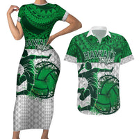 Custom Hawaii Volleyball-Kakau Motif Green Color Couples Matching Short Sleeve Bodycon Dress and Hawaiian Shirt LT03 Green - Polynesian Pride