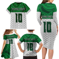 Custom Hawaii Volleyball-Kakau Motif Green Color Family Matching Long Sleeve Bodycon Dress and Hawaiian Shirt LT03 - Polynesian Pride