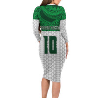 Custom Hawaii Volleyball-Kakau Motif Green Color Family Matching Long Sleeve Bodycon Dress and Hawaiian Shirt LT03 - Polynesian Pride