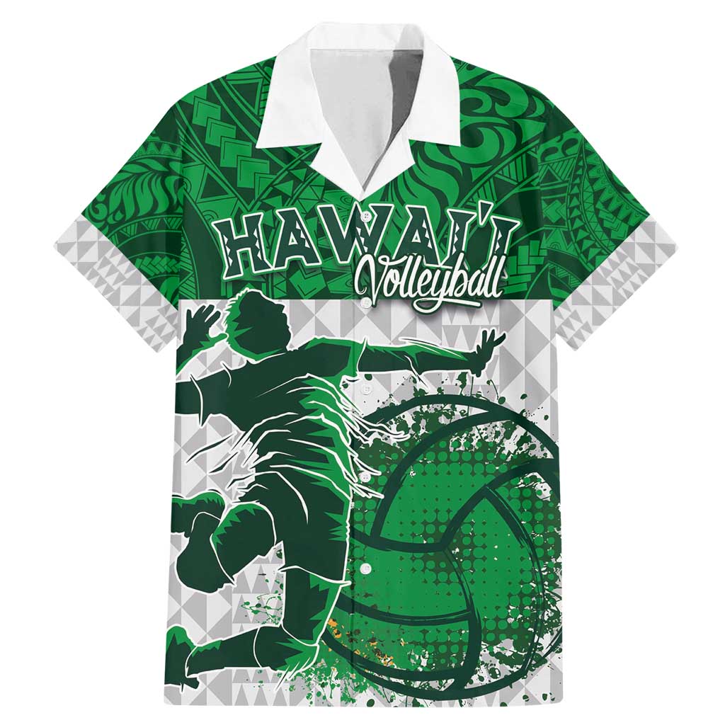 Custom Hawaii Volleyball-Kakau Motif Green Color Family Matching Mermaid Dress and Hawaiian Shirt LT03 Dad's Shirt - Short Sleeve Green - Polynesian Pride