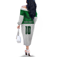 Custom Hawaii Volleyball-Kakau Motif Green Color Family Matching Off The Shoulder Long Sleeve Dress and Hawaiian Shirt LT03 - Polynesian Pride