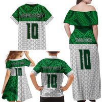 Custom Hawaii Volleyball-Kakau Motif Green Color Family Matching Off Shoulder Maxi Dress and Hawaiian Shirt LT03 - Polynesian Pride