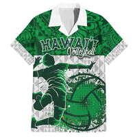 Custom Hawaii Volleyball-Kakau Motif Green Color Family Matching Off Shoulder Maxi Dress and Hawaiian Shirt LT03 Dad's Shirt - Short Sleeve Green - Polynesian Pride