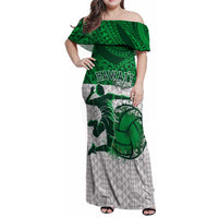 Custom Hawaii Volleyball-Kakau Motif Green Color Family Matching Off Shoulder Maxi Dress and Hawaiian Shirt LT03 Mom's Dress Green - Polynesian Pride