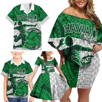 Custom Hawaii Volleyball-Kakau Motif Green Color Family Matching Off Shoulder Short Dress and Hawaiian Shirt LT03 - Polynesian Pride