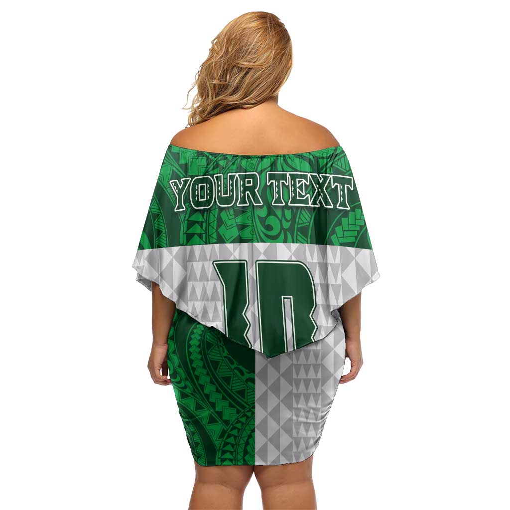 Custom Hawaii Volleyball-Kakau Motif Green Color Family Matching Off Shoulder Short Dress and Hawaiian Shirt LT03 - Polynesian Pride