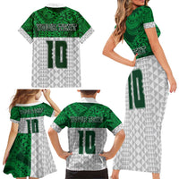Custom Hawaii Volleyball-Kakau Motif Green Color Family Matching Short Sleeve Bodycon Dress and Hawaiian Shirt LT03 - Polynesian Pride