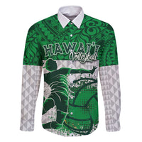 Custom Hawaii Volleyball-Kakau Motif Green Color Family Matching Summer Maxi Dress and Hawaiian Shirt LT03 Dad's Shirt - Long Sleeve Green - Polynesian Pride