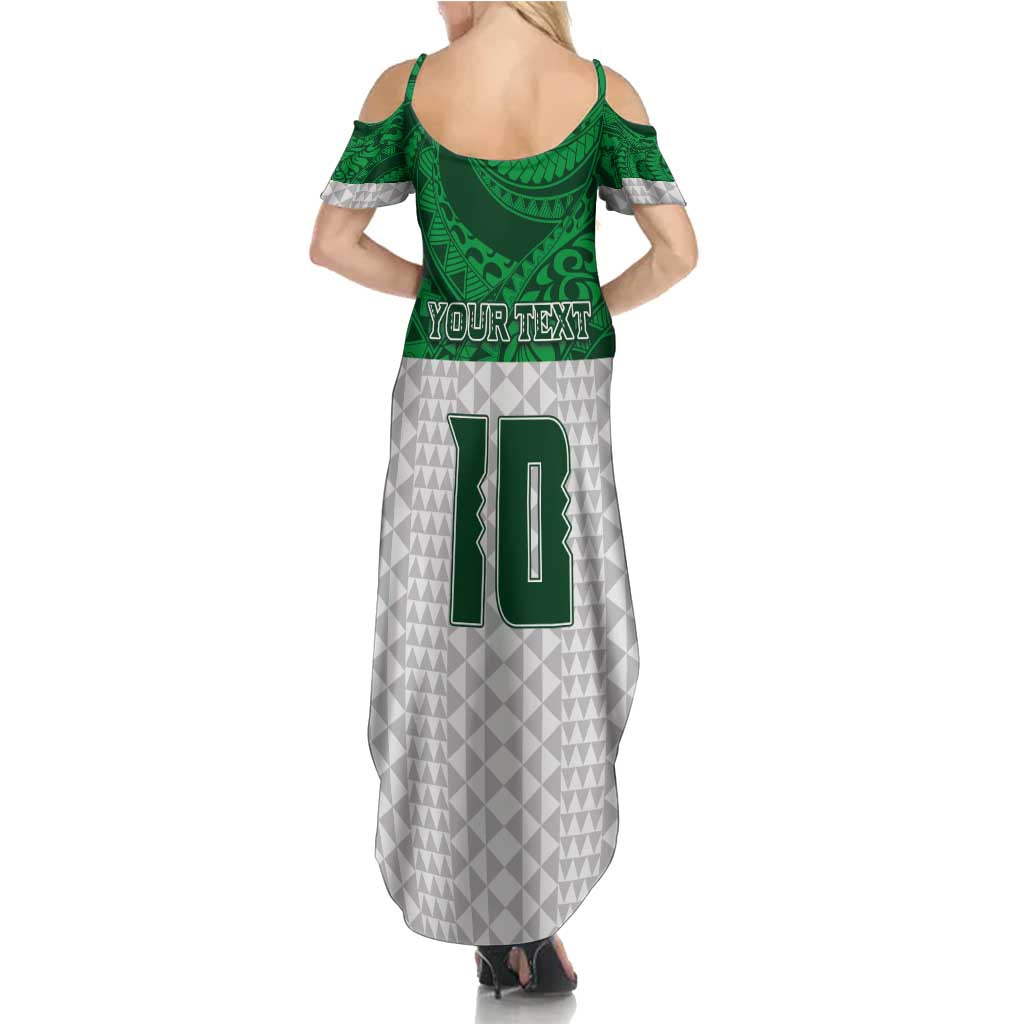 Custom Hawaii Volleyball-Kakau Motif Green Color Family Matching Summer Maxi Dress and Hawaiian Shirt LT03 - Polynesian Pride