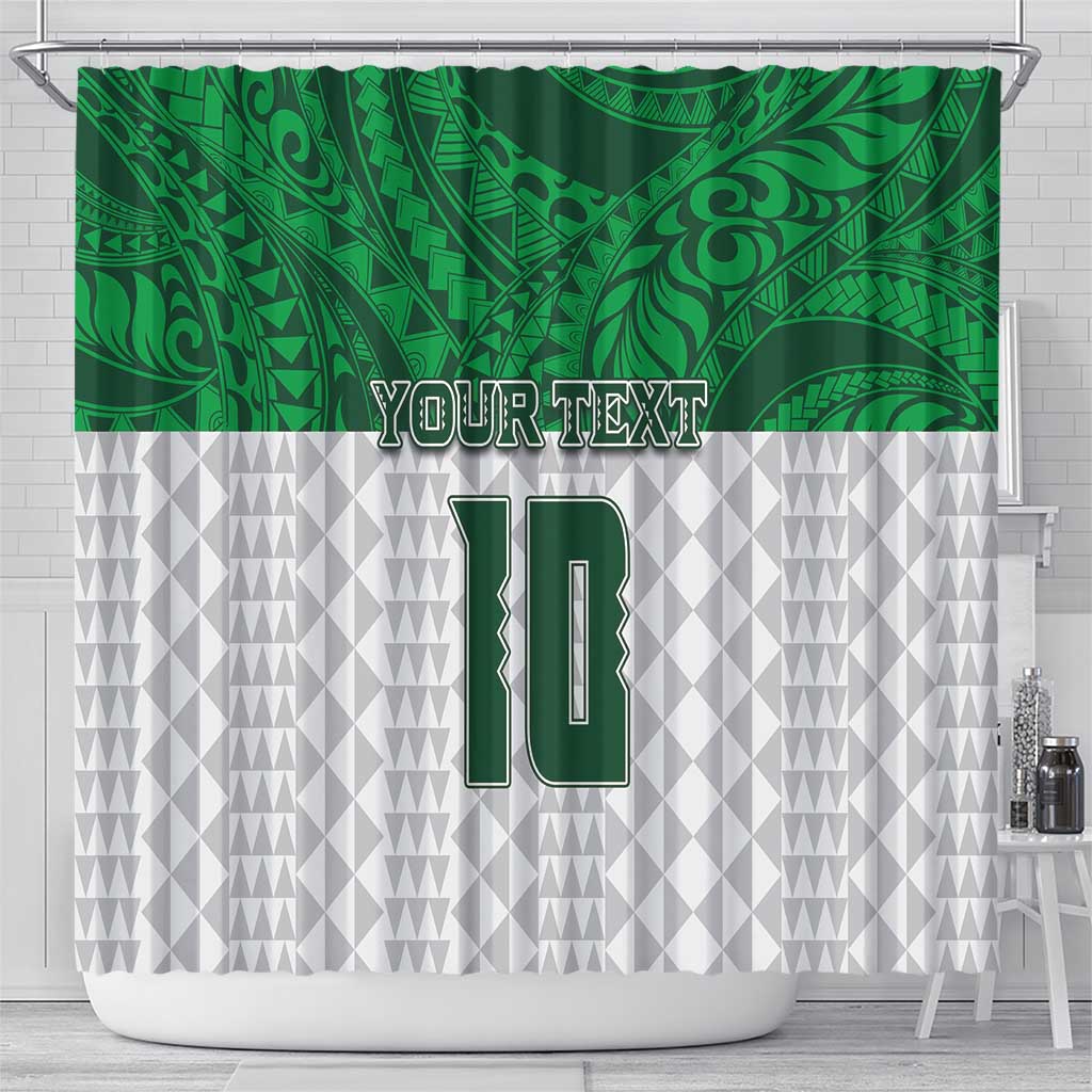 Custom Hawaii Volleyball-Kakau Motif Green Color Shower Curtain LT03 - Polynesian Pride