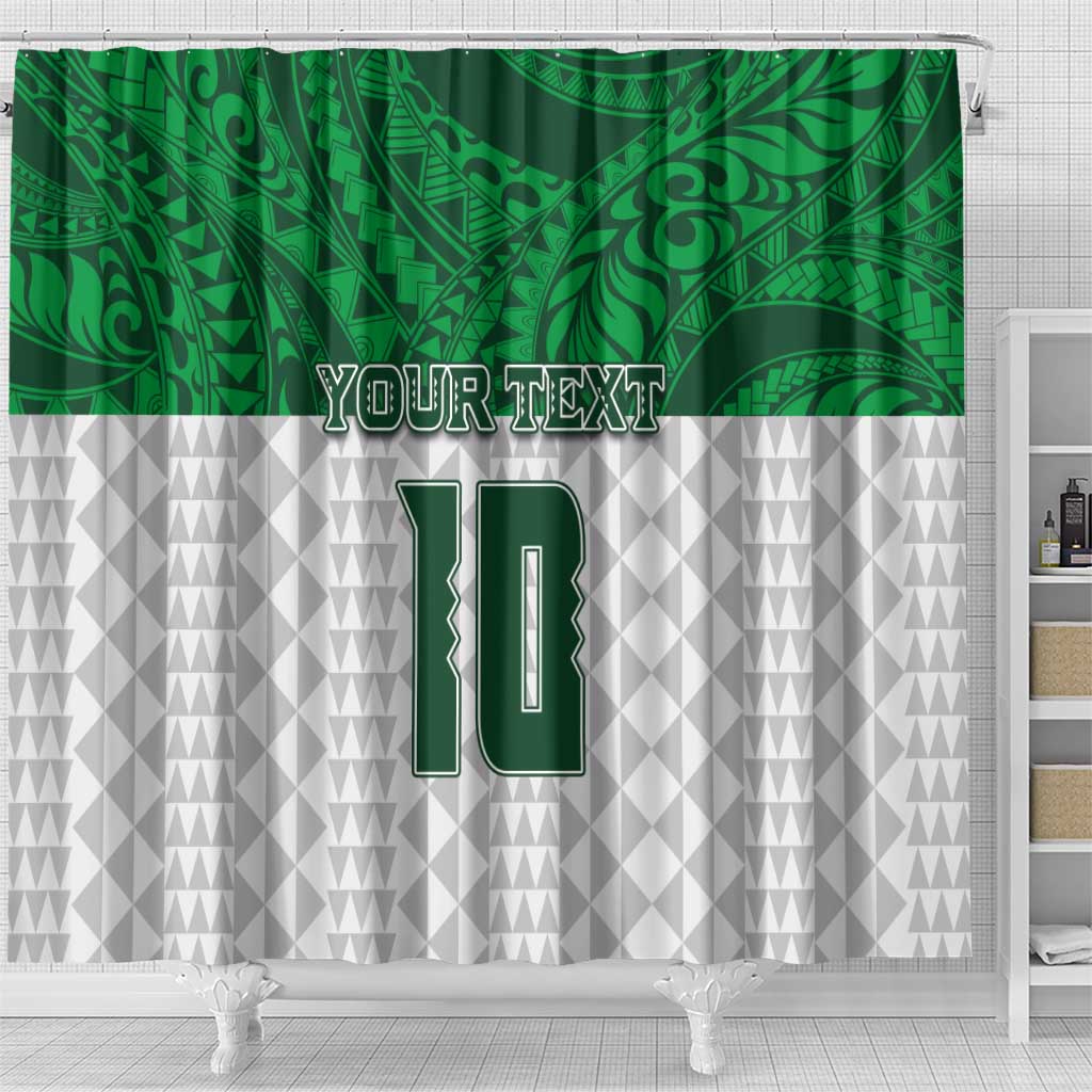 Custom Hawaii Volleyball-Kakau Motif Green Color Shower Curtain LT03 - Polynesian Pride