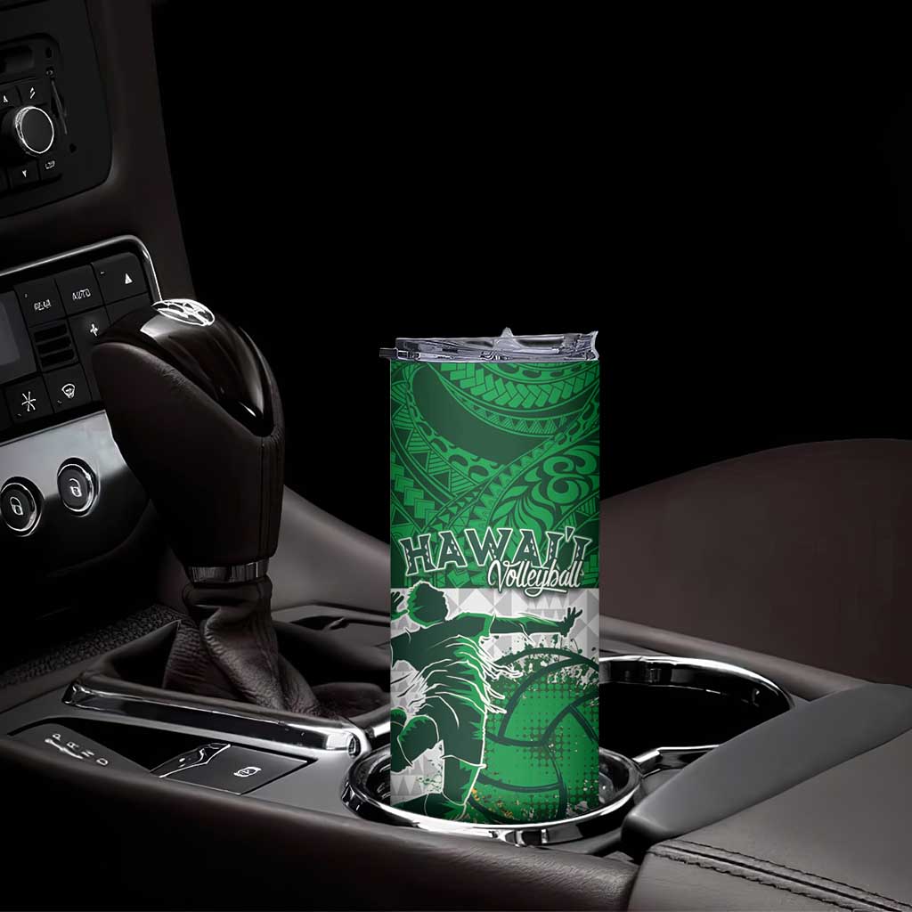 Custom Hawaii Volleyball-Kakau Motif Green Color Skinny Tumbler