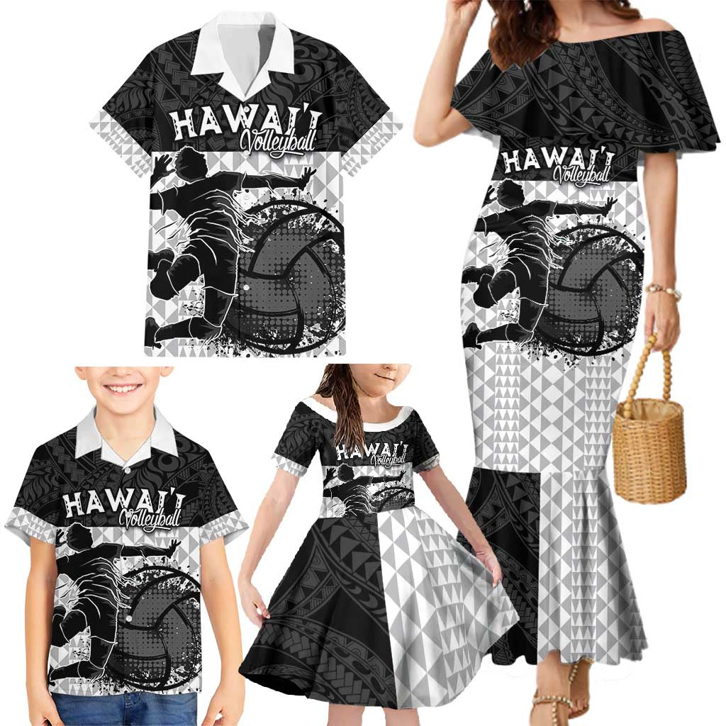 Custom Hawaii Volleyball-Kakau Motif Grayscale Color Family Matching Mermaid Dress and Hawaiian Shirt LT03 - Polynesian Pride