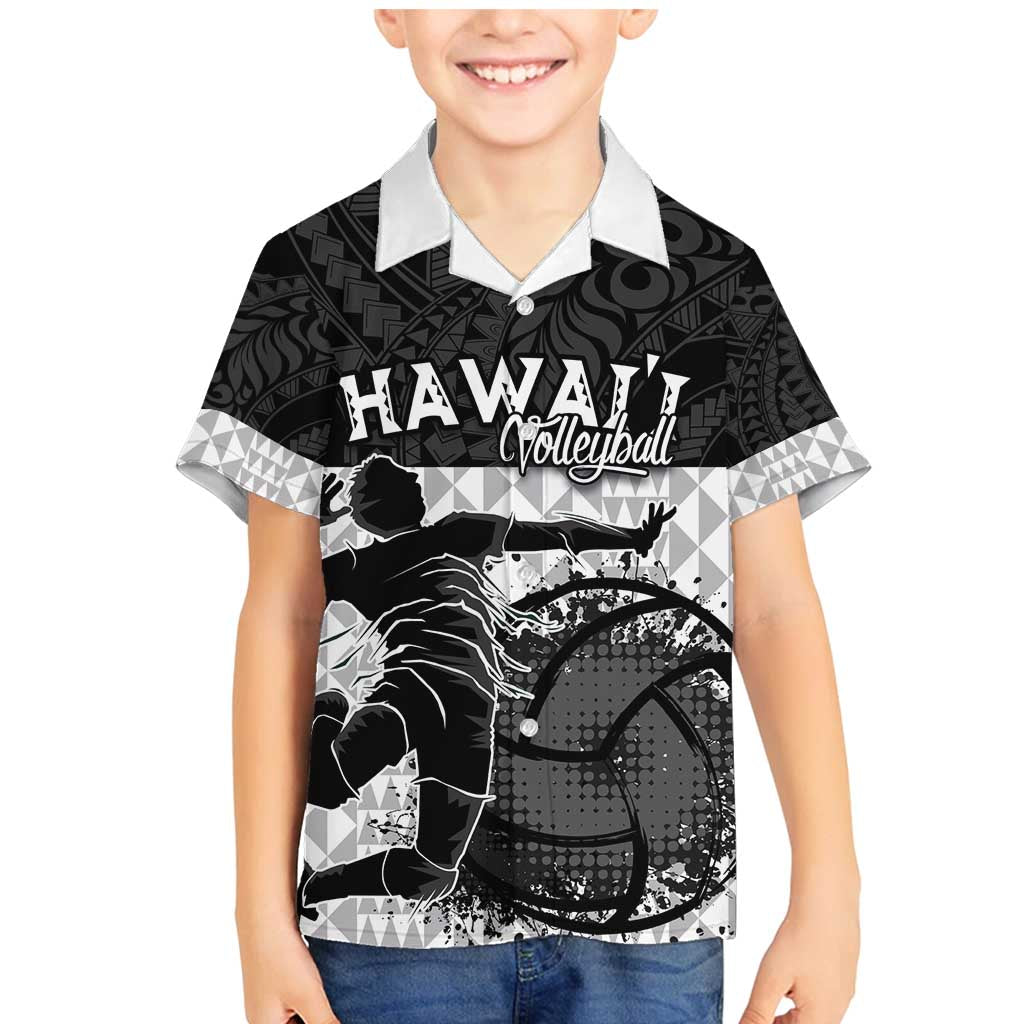 Custom Hawaii Volleyball-Kakau Motif Grayscale Color Family Matching Mermaid Dress and Hawaiian Shirt LT03 Son's Shirt Black - Polynesian Pride