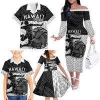 Custom Hawaii Volleyball-Kakau Motif Grayscale Color Family Matching Off The Shoulder Long Sleeve Dress and Hawaiian Shirt LT03 - Polynesian Pride