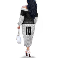 Custom Hawaii Volleyball-Kakau Motif Grayscale Color Family Matching Off The Shoulder Long Sleeve Dress and Hawaiian Shirt LT03 - Polynesian Pride