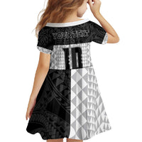 Custom Hawaii Volleyball-Kakau Motif Grayscale Color Family Matching Off Shoulder Maxi Dress and Hawaiian Shirt LT03 - Polynesian Pride