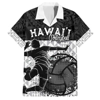 Custom Hawaii Volleyball-Kakau Motif Grayscale Color Family Matching Puletasi and Hawaiian Shirt LT03 Dad's Shirt - Short Sleeve Black - Polynesian Pride