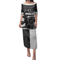 Custom Hawaii Volleyball-Kakau Motif Grayscale Color Family Matching Puletasi and Hawaiian Shirt LT03 Mom's Dress Black - Polynesian Pride