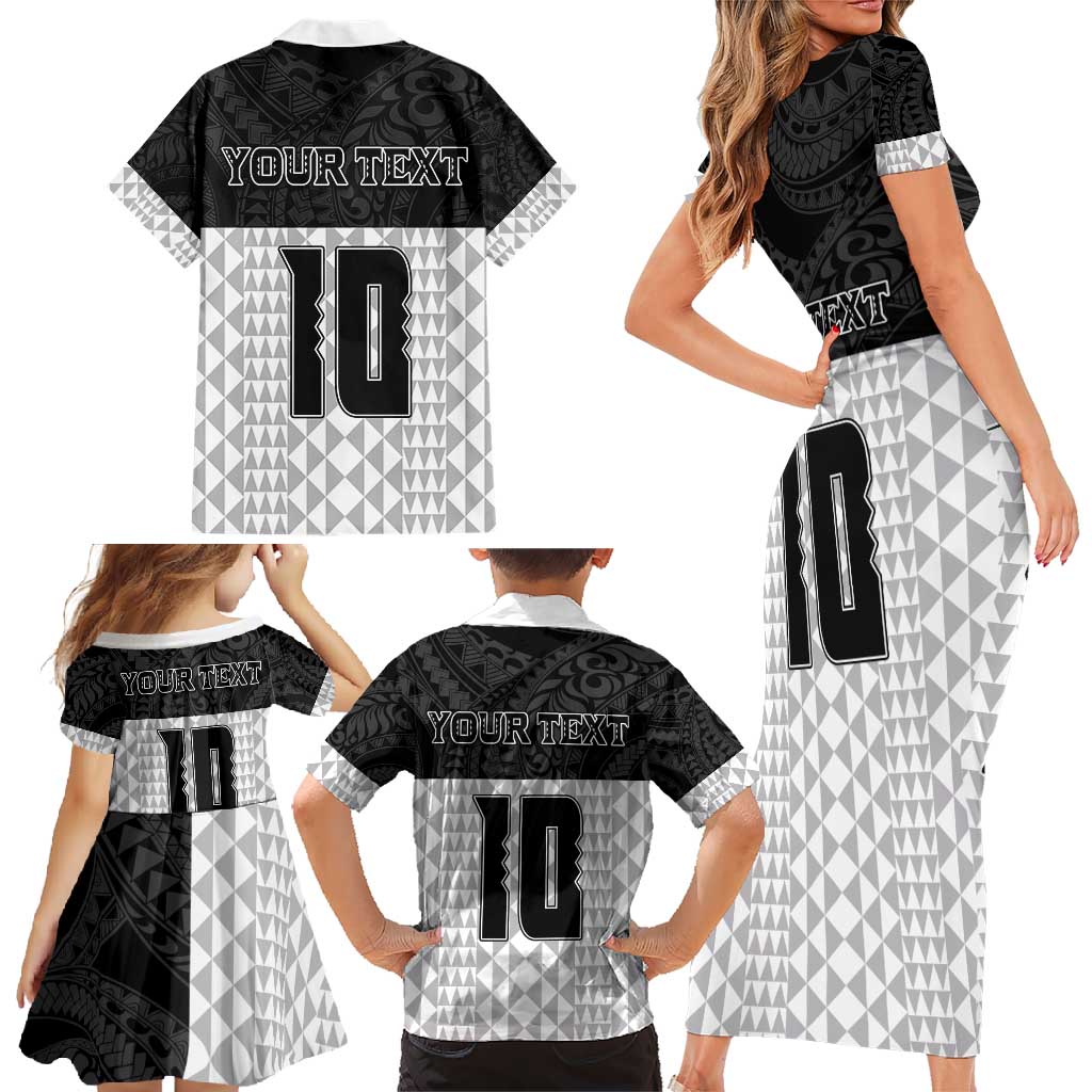 Custom Hawaii Volleyball-Kakau Motif Grayscale Color Family Matching Short Sleeve Bodycon Dress and Hawaiian Shirt LT03 - Polynesian Pride