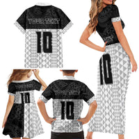 Custom Hawaii Volleyball-Kakau Motif Grayscale Color Family Matching Short Sleeve Bodycon Dress and Hawaiian Shirt LT03 - Polynesian Pride