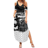 Custom Hawaii Volleyball-Kakau Motif Grayscale Color Family Matching Summer Maxi Dress and Hawaiian Shirt LT03 Mom's Dress Black - Polynesian Pride