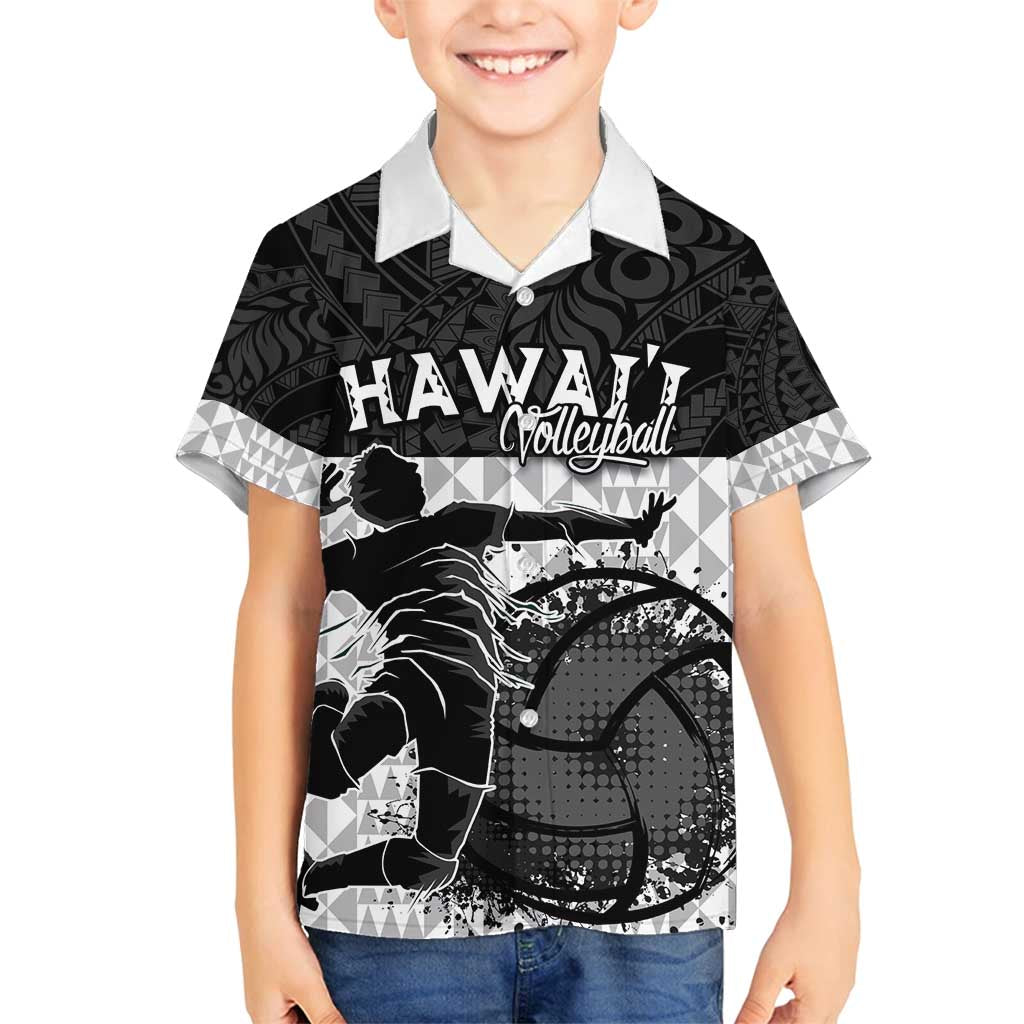 Custom Hawaii Volleyball-Kakau Motif Grayscale Color Family Matching Tank Maxi Dress and Hawaiian Shirt LT03 Son's Shirt Black - Polynesian Pride