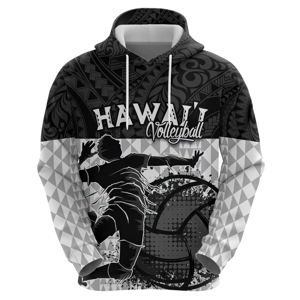 Custom Hawaii Volleyball-Kakau Motif Grayscale Color Hoodie LT03 - Polynesian Pride