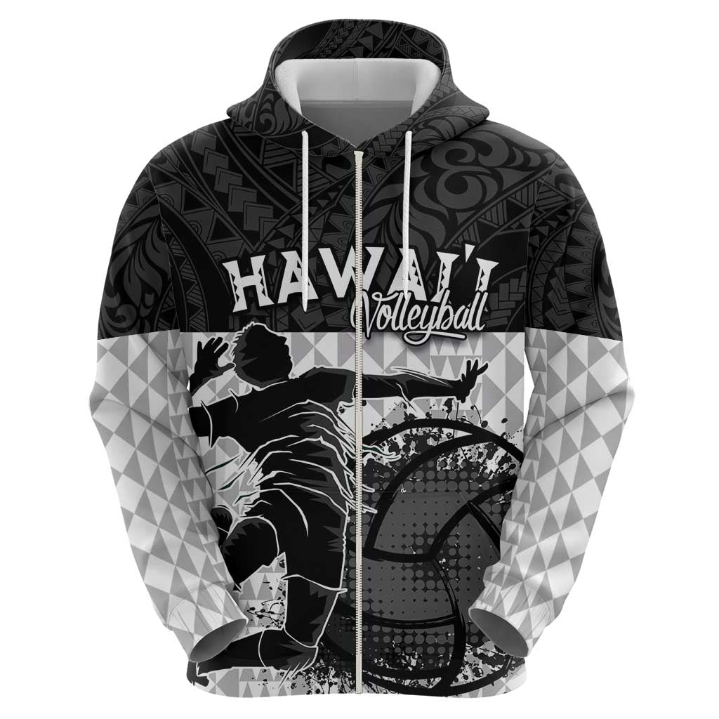 Custom Hawaii Volleyball-Kakau Motif Grayscale Color Hoodie LT03 - Polynesian Pride