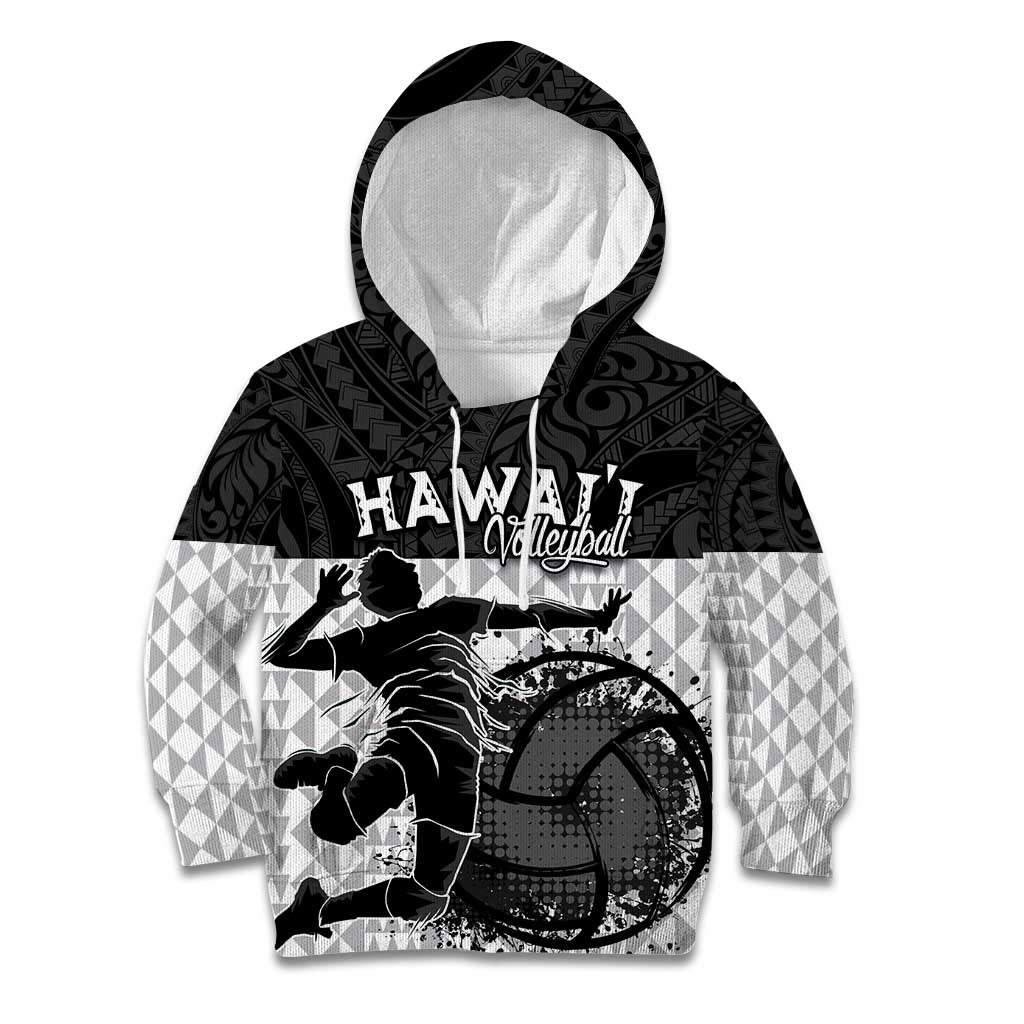 Custom Hawaii Volleyball-Kakau Motif Grayscale Color Kid Hoodie LT03 Hoodie Black - Polynesian Pride